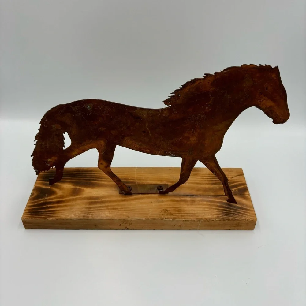 Handmade Flat Metal Laser Horse Figurine Wood Cowboy Western Art 8” Equestrian - Picture 3 of 10